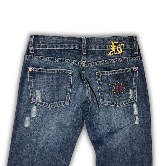 Ed Hardy By Christian Audigier Rhinestone Bootcut Jeans Size 36 Distressed Desig - Picture 5 of 6